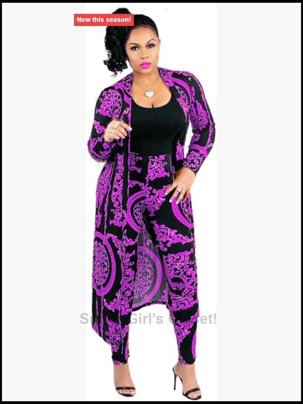 Floral 2 Piece Outfit - Long Sleeve Open Front Cardigan & Leggings Set